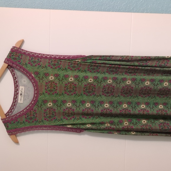 Natural Life Floral Green Willow Trim Sleeveless Maxi Dress Sz L - Picture 4 of 9